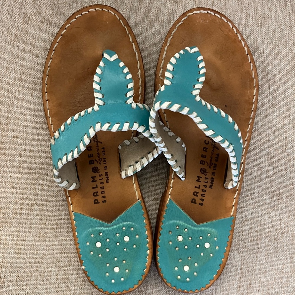 Stephen Bonanno Palm Beach leather sandal flip flops in an emerald blue